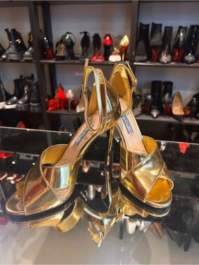 Prada Gold High-Heel Sandals, size 36.5/ US 6.5